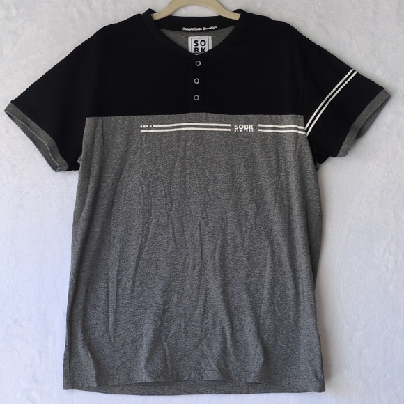 SOBK Straight Out‎ of Brooklyn Men's Gray Henley T Shirt Size XL - Picture 1 of 6